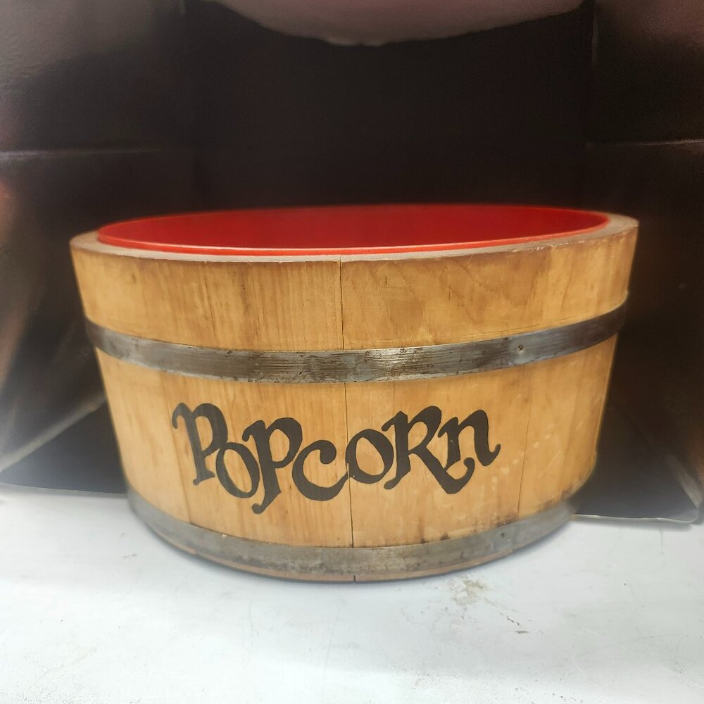 Vintage Spaulding And Frost Wooden Popcorn Barrel Bucket Bowl Plastic Liner
